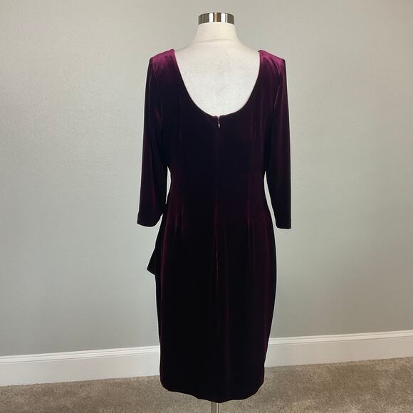 Alex Evenings Burgundy Red Velvet Cocktail Dress Size 16 Beaded Ruffled Sheath - Picture 6 of 15